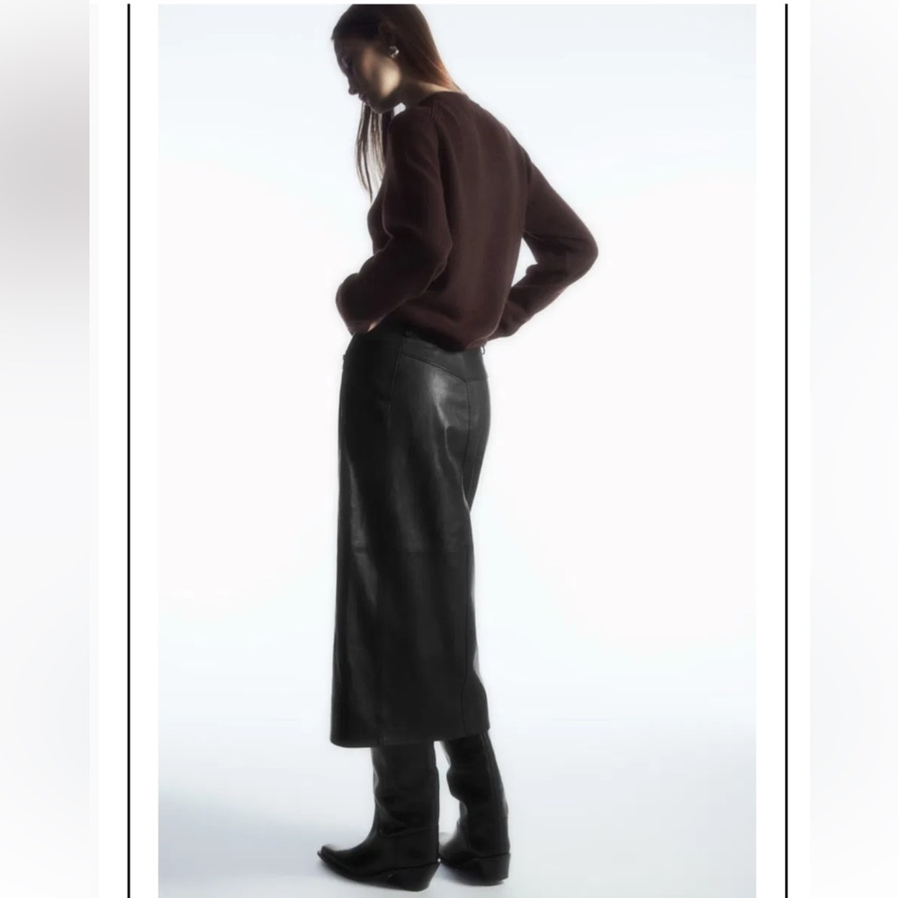 COS ZIP-UP LEATHER MIDI SKIRT - Picture 3 of 11